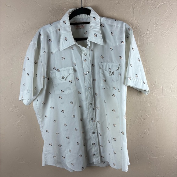 Vintage Other - Vintage H Bar C Ranchwear Short Sleeve Western Shirt White Pearl Snap Floral XL